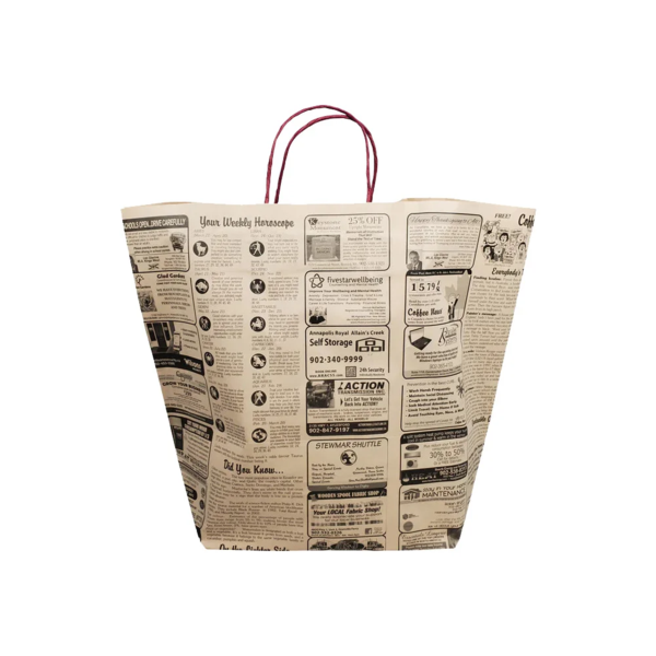 Newspaper Print Coffee Bags - Large - Twisted Handles