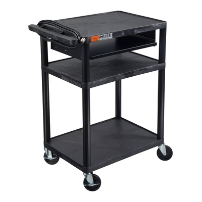 Luxor LP34LE-B ENDURA AV Three-Shelf Media Cart with Electrical