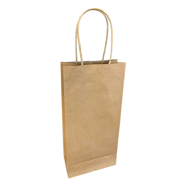Kraft Wine Bags - 6" x 3-1/4" x 12-1/2" - Twisted Handles - 2 Bottle