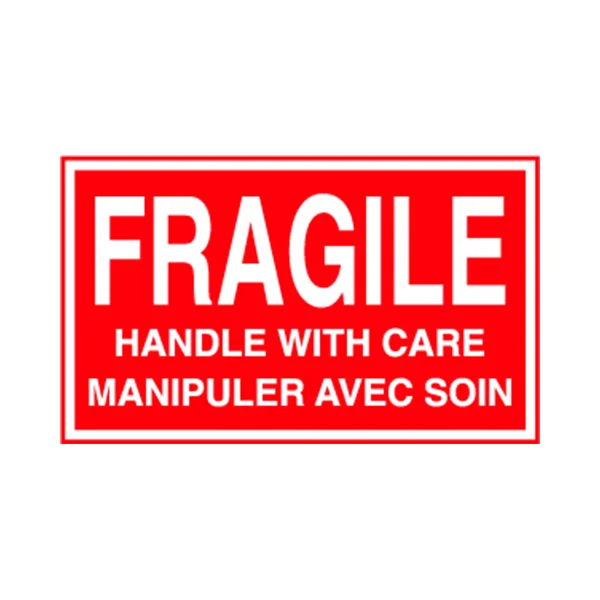 Fragile Handle With Care Label - 3" x 5" - Red - Bilingual