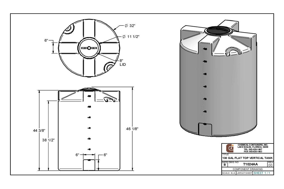 CCI 130 Gallon Polyethylene Vertical Storage Tank 32" D x 46" H