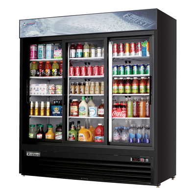 Everest EMGR69B Reach-In Merchandising Refrigerator 3 Glass Doors, 115v, NSF - 69 cu. ft.