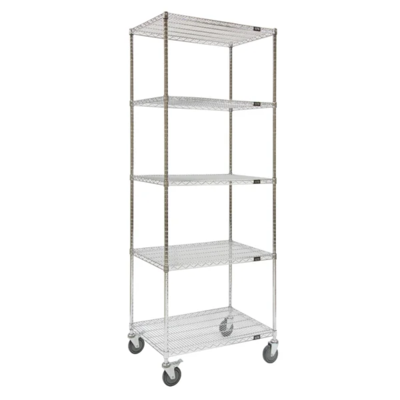 Wire Shelf Cart - 60" x 24" x 92" - 800 lb Capacity - Chrome - 5 Shelf