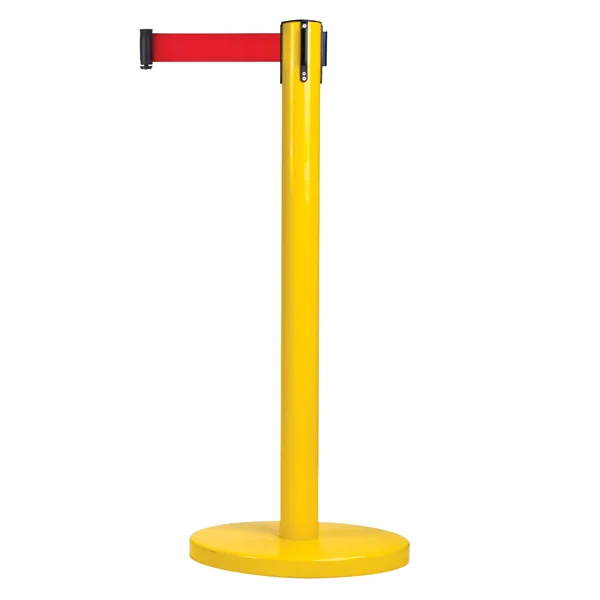 Free-Standing Crowd Control Barrier - 12' Red Tape - Yellow Post