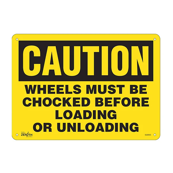 Wheels Must Be Chocked Sign - 14" x 10" - Plastic - English