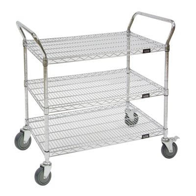 Wire Mesh Cart - 36" x 24" x 39" - 800 lb Capacity - Chrome - 3 Shelf