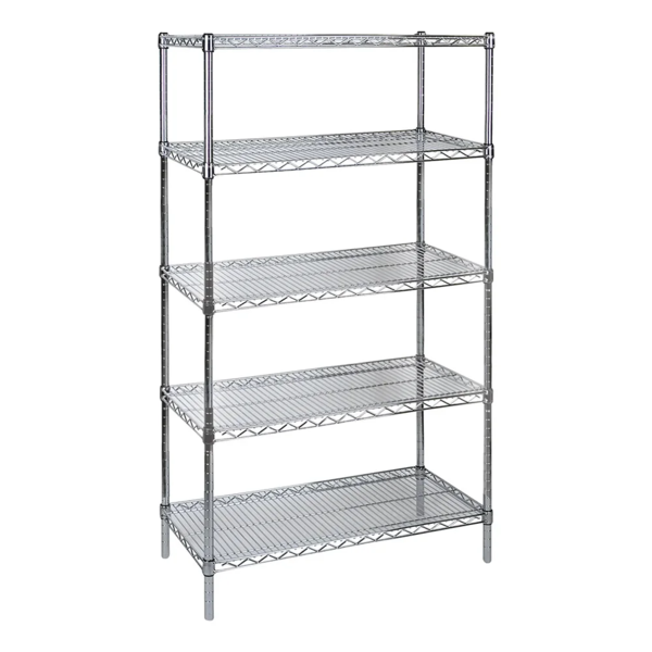 Wire Shelving Unit - Chromate - Heavy-Duty Starter Kit - 36" x 14" x 74" - 5 Shelf - 2000 lb Capacity