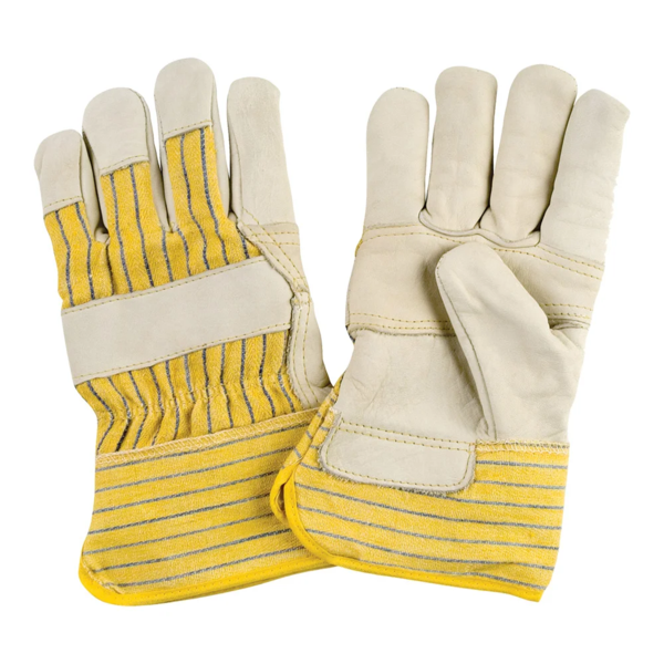 Fitter Gloves - Grain Cowhide Patch Palm - Cotton Fleece Lined - Rubberized Safety Cuff - X-Large