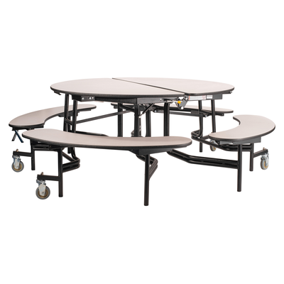 NPS® MTR60B Mobile Cafeteria Table w/ Stools, 60" Round, MDF Core, Grey Nebula Top