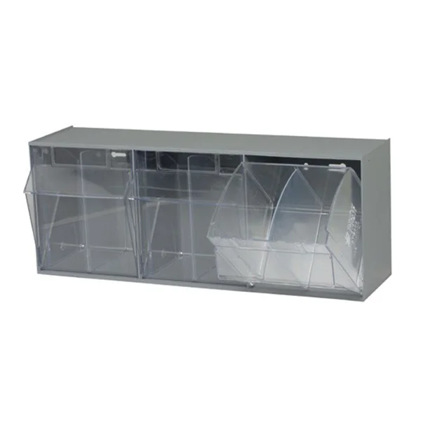 Tip-Out Bin System - 23-5/8" x 7-3/4" x 9-1/2" - 3 Compartments - Grey