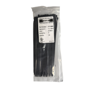 11' Black Cable Tie, L - 11.8" X W - .19", Tensile: 50lb., Pack of 100