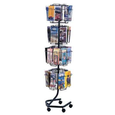 Literature Display Rack - Wire - Rotary - 15" x 15" x 60" - 32 Compartment - Black
