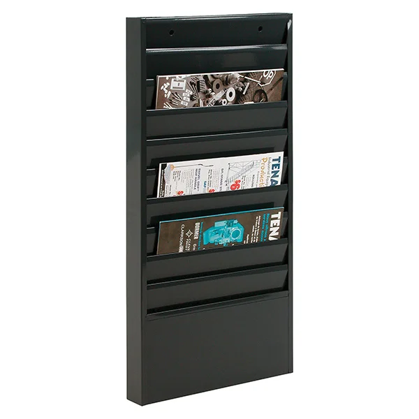 Literature Rack - Steel - 13-1/8" x 2" x 26-1/4" - 10 Compartment - Black