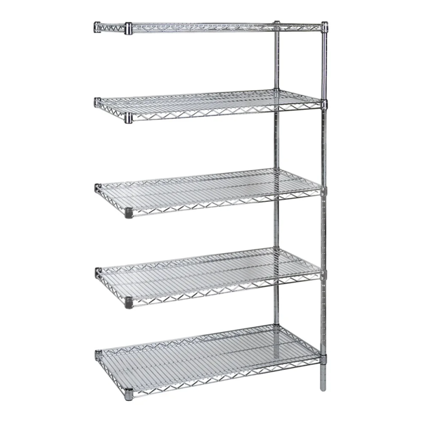 Wire Shelving Unit - Chromate - Heavy-Duty Add-On Kit - 36" x 18" x 86" - 5 Shelf - 2000 lb Capacity