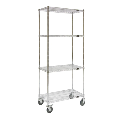 Wire Shelf Cart - 60" x 24" x 80" - 800 lb Capacity - Chrome - 4 Shelf