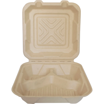 ISI TG-B-993 Square Sugar Cane 3-Compartment Hinged Container