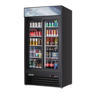 Everest EMGR33B Reach-In Merchandising Refrigerator 2 Sliding Glass Doors, 115v, NSF - 33 cu.ft