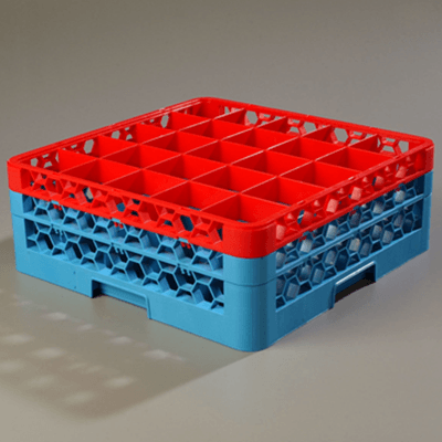 Carlisle 25-Compartment Blue Glass Rack with 2 Red Extenders