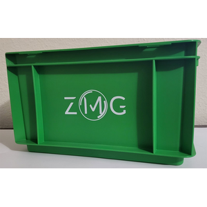8" W X 7" H X 12" L STRAIGHTWALL STACKABLE PLASTIC STORAGE BIN GREEN W/ ZMG LOGO