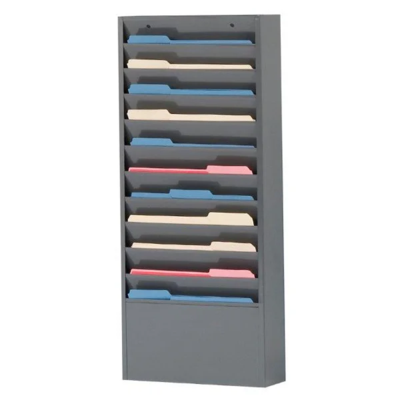 Literature Rack - Steel - 13-1/8" x 2" x 26-1/4" - 10 Compartment - Grey