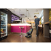 Karcher BR 30/4 C scrubbing a wood floor in a cafe bar