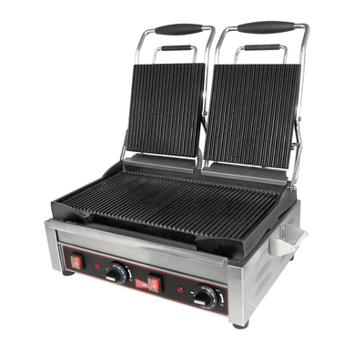 Grindmaster-Cecilware SG2LG Fixed Lower Grill (2) 7-1/4"W X 9"D Grooved Cast Iron Cooking Surfaces Double Pro Sandwich/Panini Grill