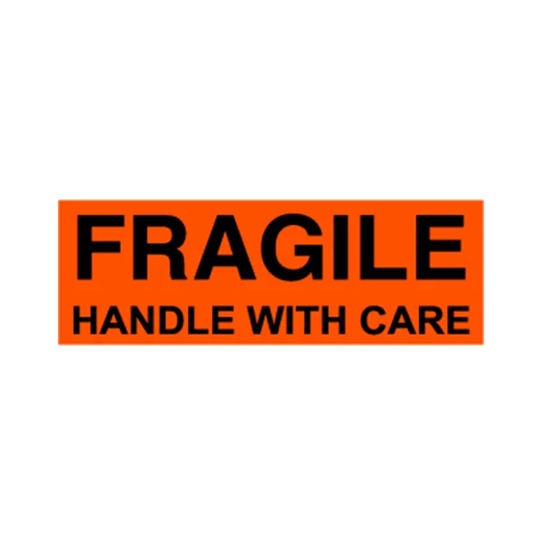 Fragile Handle With Care Label - 2" x 5" - Fluorescent Red