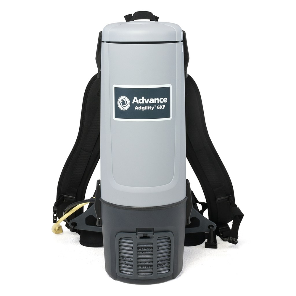 Advance Adgility 6XP backpack vacuum, front view with harness
