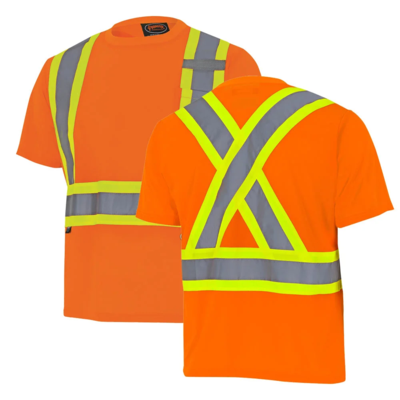 Safety T-Shirt - High Visibility Orange - Bird’s-Eye Polyester - CSA Class 2 Level 2 - Radiophone Clip
