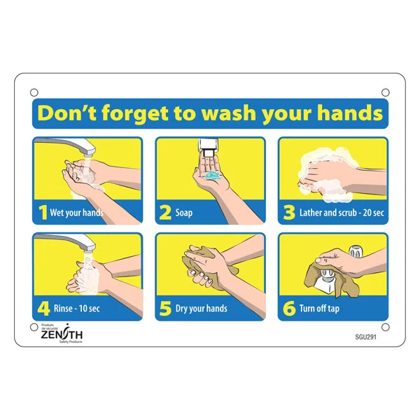How To Wash Your Hands Sign - 10" x 7" - Plastic - English