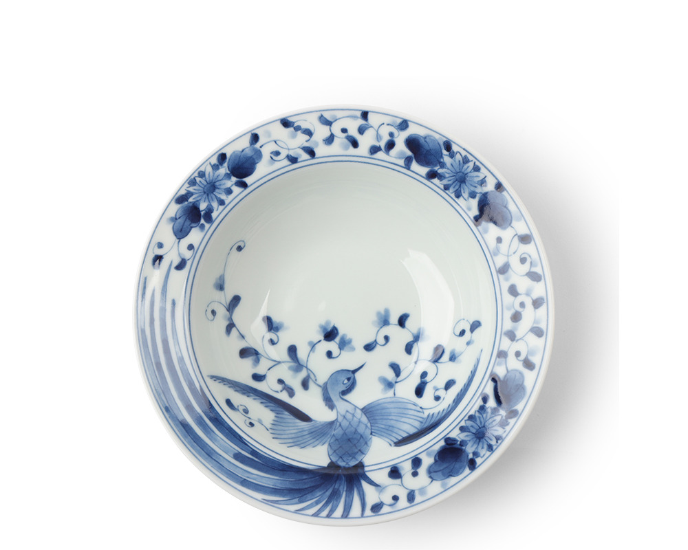 Blue Bowl Flower Bird 7.25"
