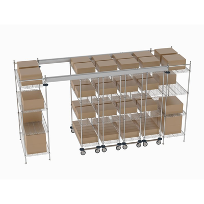 Metro TT14-E2448M1848C Top-Track Overhead Track Shelving Complete Kit for 14 ft. Spaces, 48" Wide Chrome Wire Shelves