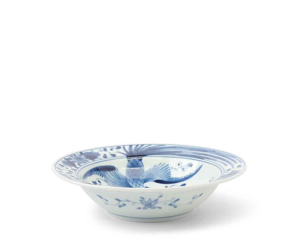 Blue Bowl Flower Bird 7.25"