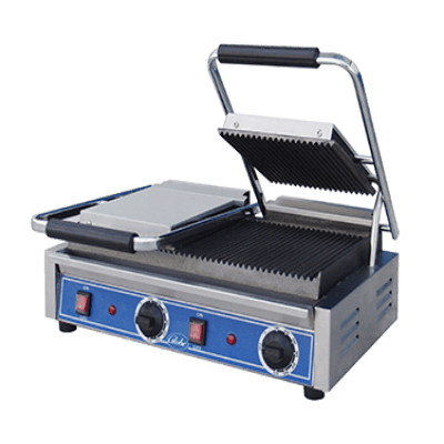 Globe GPGDUE10 Bistro Grooved Double Panini Grill