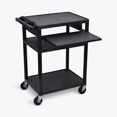 LUXOR LP34LE-B 34"H AV Cart - Three Shelves Pullout