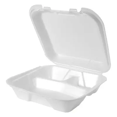 Genpak SN203 9" x 9" Three-Compartment Foam Hinged Container