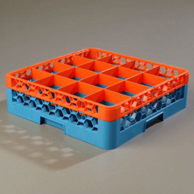 Carlisle 16-Compartment Blue Glass Rack with 1 Orange Extender