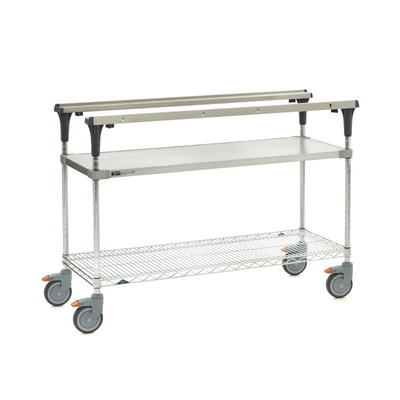 Metro MS1848-FGBR PrepMate MultiStation 48" Prep Station, Solid Galvanized top shelf and Brite Zinc Wire bottom shelf with Chrome posts