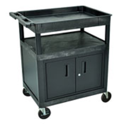 Luxor TC122C-B 2-Shelf Cart with Locking Cabinet