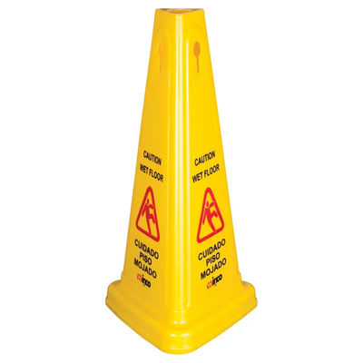 Winco WCS-27T Wet Floor 27" High Caution Sign, Cone-shaped, Yel