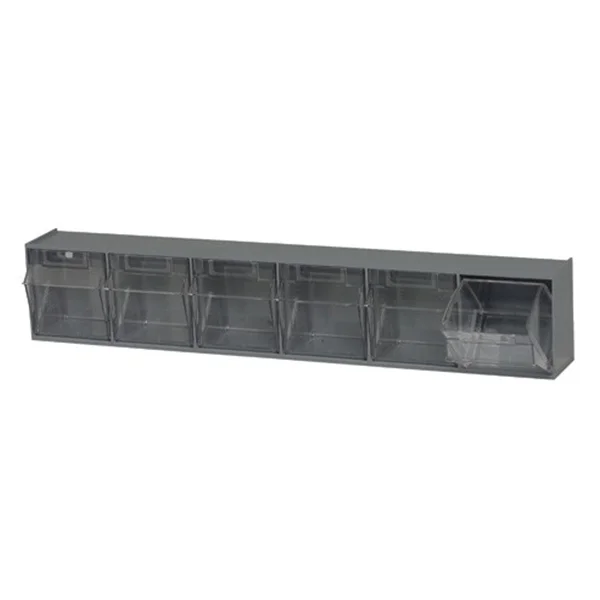 Tip-Out Bin System - 23-5/8" x 3-5/8" x 4-1/2" - 6 Compartments - Grey