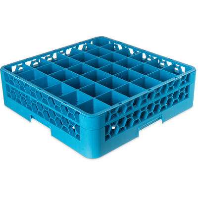 Carlisle 36-Compartment Blue Glass Rack with 1 Blue Extender