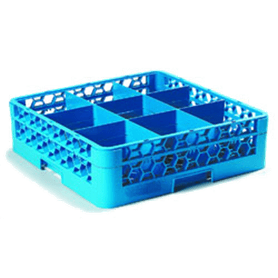 Carlisle 9-Compartment Blue Glass Rack with 1 Blue Extender