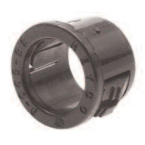 HEYCO 2063 -REF- 9/16" HOLE X 3/8" X 21/32" X 13/32" SNAP IN BUSHING NYLON 6/6 BLACK PER PRINT