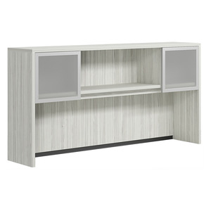CLAHU1002 Hutch with 2 Silver Frame Glass Doors- Silver Birch/Silver Glass