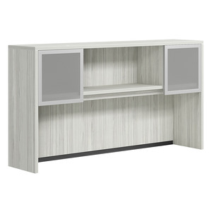 CLAHU2002- Hutch with 2 Silver Frame Glass Doors- Silver Birch/Silver Glass