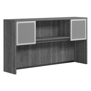 CLAHU2002- Hutch with 2 Silver Frame Glass Doors- Newport Gray/Silver Glass