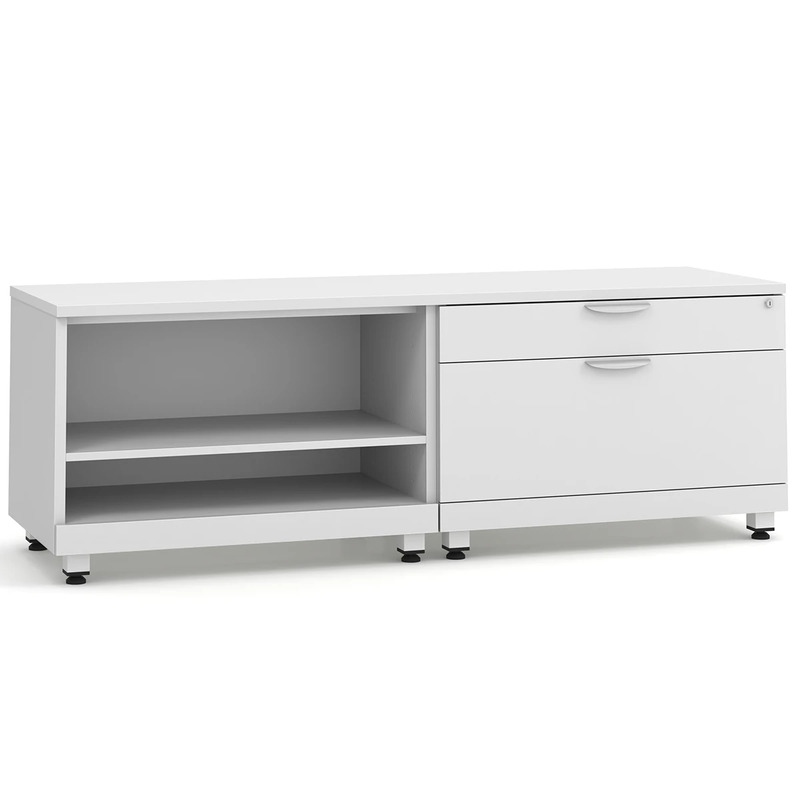 Elements Storage Cabinet and Bookshelf Credenza - White with White Riser