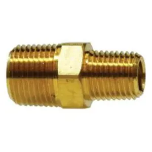 Reducing Hex Nipple, 1/4-in Male NPTF x 1/8-in Male NPTF, Brass