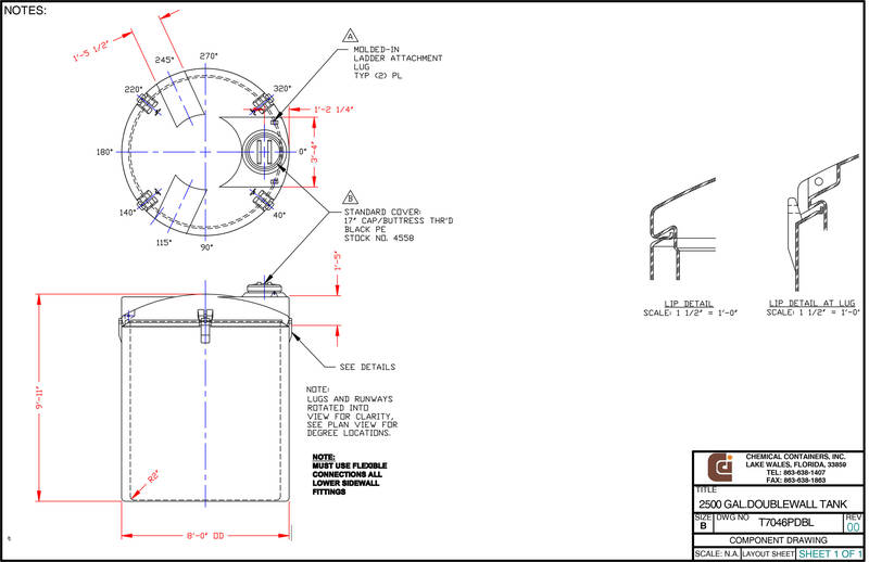 CCI 2500 Gallon Double Wall Storage Tank 96" D x 119" H